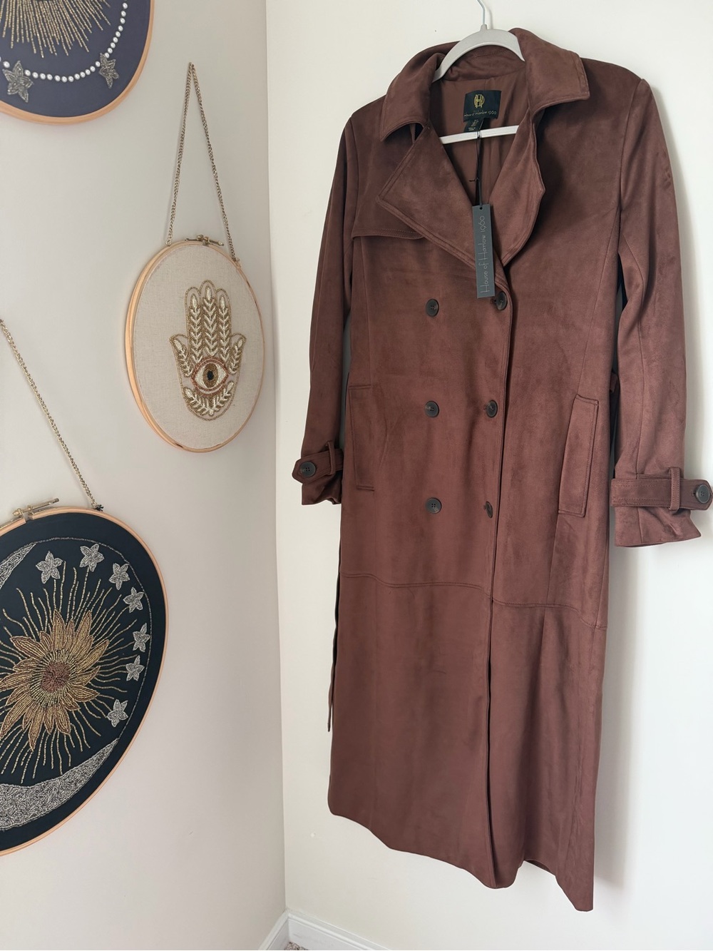 House of Harlow 1960 Brown faux suede Double-Breasted Trench Coat